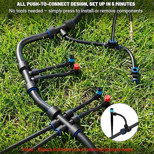 230FT Drip Irrigation Kit with Quick Connect PE Tubing, Automatic Garden Watering Sprinkler System, 2026 Upgraded Water-Saving Design with 3 Adjustable Misting Emitters, Greenhouse & Raised Bed