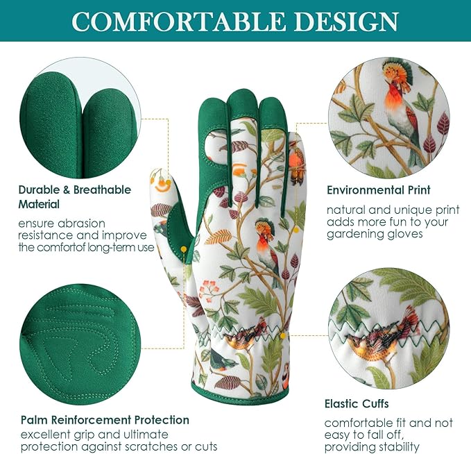 Trifabricy Gardening Gloves for Women, Breathable Leather Garden Gloves with Grip, Thorn-Proof Puncture-Resistant Work Gloves