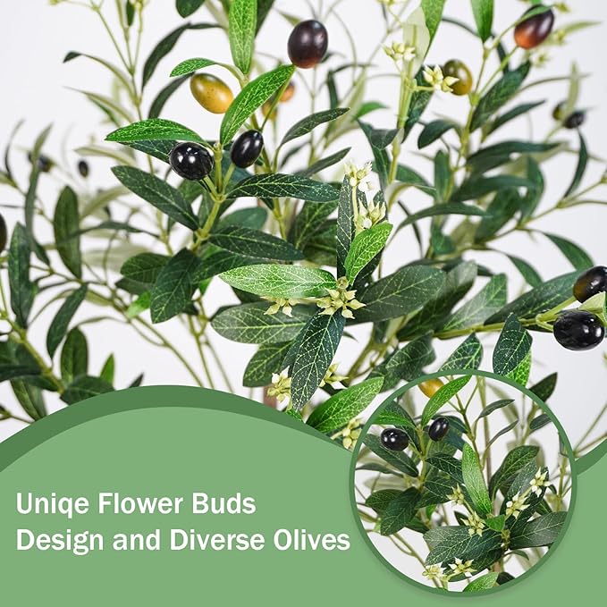 Caxchiling Faux Olive Tree 6FT, Artificial Potted Tree with Planter, Silk Plants Indoor Outdoor, Lifelike Olive Plants with Natural Wood Trunk, Fruits and Buds, Home Office Decor, 1 Pack