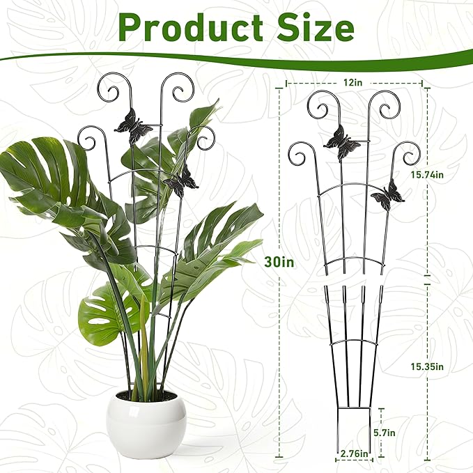Coomin 30'' Monstera Plant Support Outdoor, Metal Expandable Plant Supports for Indoor Plants, Garden Monstera Trellis for Climbing Plants Indoor, 4pcs