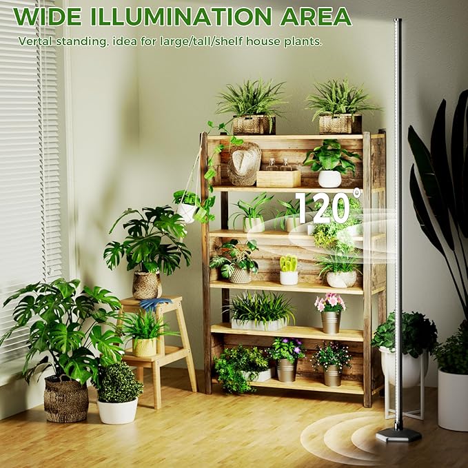 2PCS Grow Lights for Indoor Plants with Timer, 384 LEDs 42W Vertical Full Spectrum Grow Light 65 Inch Standing Grow Lights 3 Light Modes 5-Level Dimmable Wide Coverage