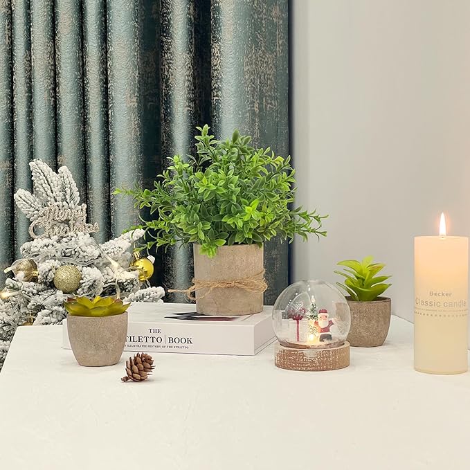 4 Pack Small Fake Plants in Pot for Home Decor, Artificial Plants Indoor, Small Faux Succulents Plants Indoor for Bathroom Bedroom Kitchen Office Farmhouse Room Shelf Decor
