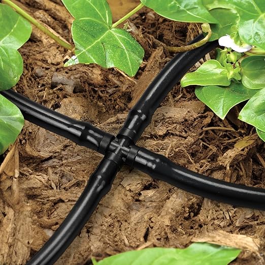 45 Pack 1/4" Drip Irrigation Cross Fittings, 1/4'' Dripline Barbed Cross Tee Connectors for 1/4 Inch Irrigation Tubing 4-way T Parts for Garden Drip Systems