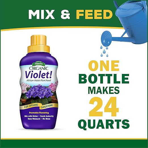 Espoma Organic African Violet Mix 4qt Bag and Violet! Liquid Plant Food Concentrate 8oz Bottle. Use for All Violets and Indoor Flowering Plants - for Organic Gardening - Combo Pack