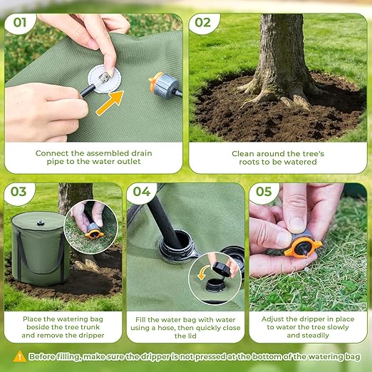 HIRALIY 15 Gallon Cylindrical Tree Watering Bag, 3 Pack, Slow Release 1-5 Days, Deep Root & Automatic Drip Irrigation System, for Multi-Trunk Newly Planted Small Trees and Shrubs