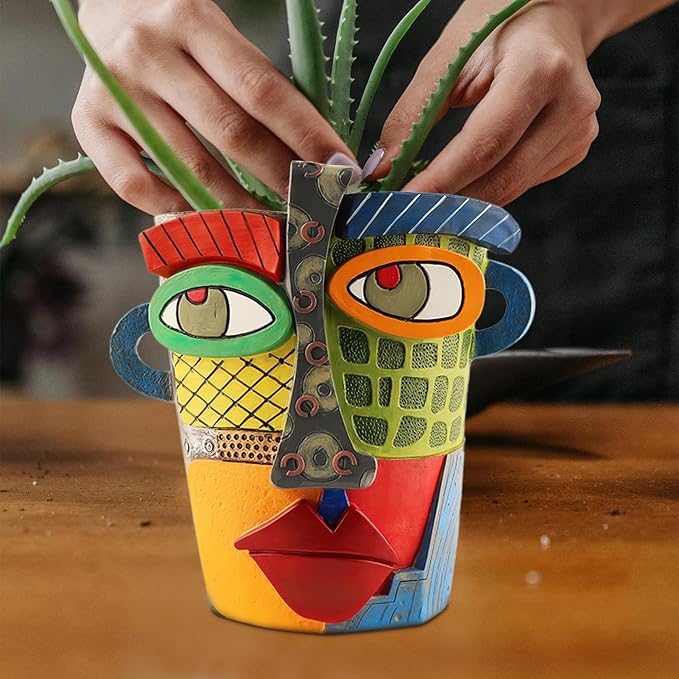 Midogaigai Abstract Face Planters Pots Head,Unique Head Planter for Indoor Plants,Funny Face Flower Pot,Colorful Plant Pots for Outdoor Garden Decor and Home Art Decoration(Modern)