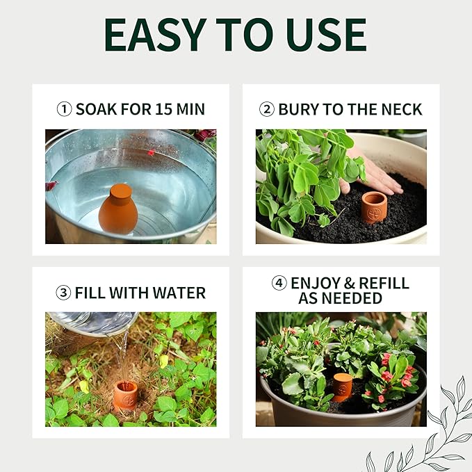 Soilagua 16 oz Ollas Self Watering Terracotta Pots, Olla Plant Watering Globes, Self Watering Planter Insert for Outdoor & Indoor Plants, Vacation Watering Devices Spikes Waterer System, 2 Pack