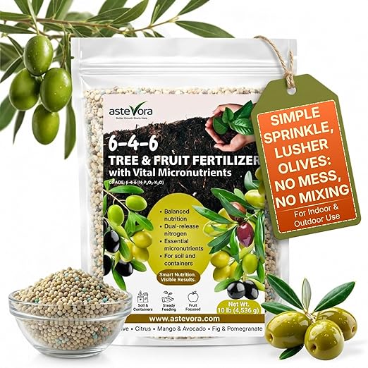 Olive Tree Fertilizer – Fruit Tree Fertilizer for Olive Tree, Citrus, Lemon, Lime, Fig, Avocado, Mango, Apple & Pomegranate – for Potted & Outdoor Trees (20 quarts - 40 lbs.)