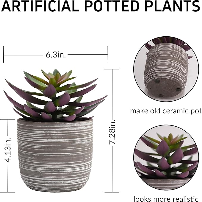 Jahe Fake Outdoor Plants, 7.5” Fake Plant Agave in Cement Bowl, Artificial Succulent Plants for Home Decor Office Desk Bathroom Livingroom Boho Shelves Decoration, Table Centerpieces