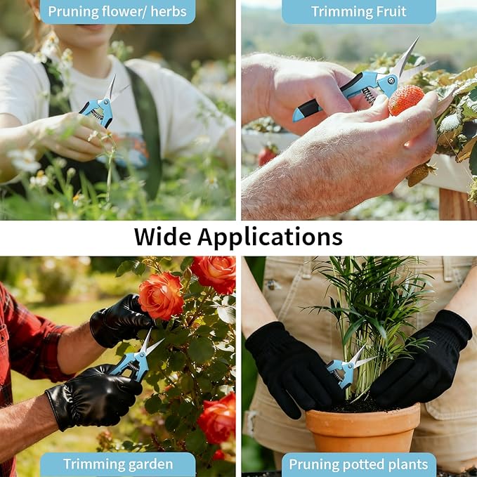 4 Pack Garden Pruning Shears, Stainless Steel Shears, Gardening Shears Scissors Pruning Shears for Gardening Tools (2pcs Blue+2pcs Orange)