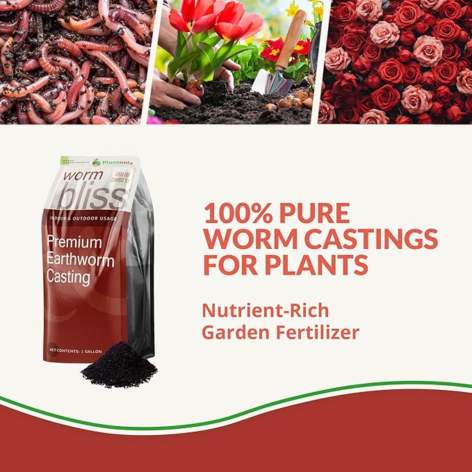Worm Bliss (1 Gallon) - Organic Worm Castings for Plants - OMRI-Listed Earthworm Castings Worm Fertilizer - Worm Castings Organic Fertilizer for Plants, Potting Soil, Garden Soil, & Seed Starter Soil