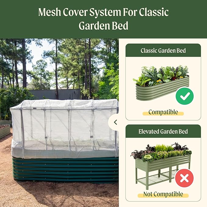 Vego garden 4' x 8' (10 in 1) Cover Netting System, 35% Shading Rate for Plant Protection, Pest Control Frame Cover Kit, Durable & Heavy-Duty Garden Cover (Garden Beds Not Included)