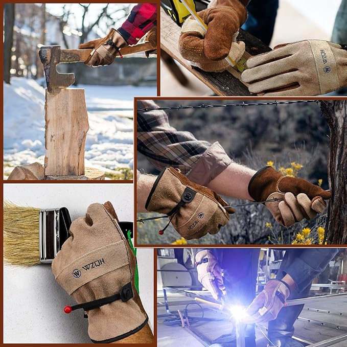 WZQH Leather Work Gloves for Men or Women. X-Small Glove for Gardening, Tig/Mig Welding, Construction, Chainsaw, Farm, Ranch, etc. Cowhide, Cotton Lined, Utility, Firm Grip, Durable. Coffee-grey XS