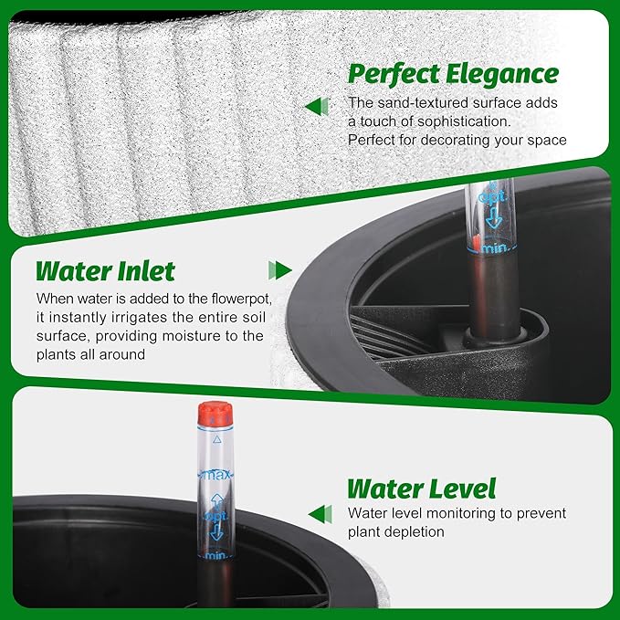 IDEALHOUSE Self Watering Planters Set of 2, 14.2 Inch Tall Outdoor/Indoor Flower Pots with Water Level Indicator, Large Modern Planter with Hidden Reservoir for Patio, Porch, Balcony,White