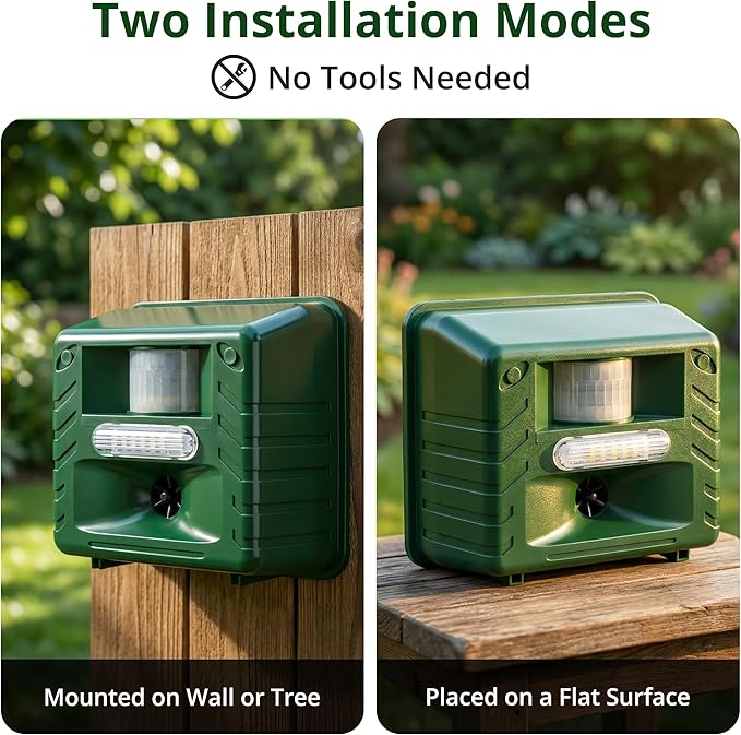Aspectek Yard Sentinel Ultrasonic Repeller for Deer, Raccoons, Squirrel, Bird, Outdoor Animal Repellent for Yard, Garden, Farm, Patio, Waterproof, Adjustable, Motion Sensor, Nighttime Strobe Light