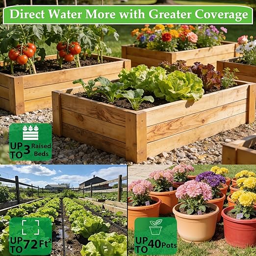 MIXC 1/4" Irrigation Dripline Tubing (100 Ft Roll) with 10Ft 1/2" Main Line, Saving 80% Water, 6" Emitter Spacing, 0.5 GPH Emitters Built-in Drip Irrigation Line with 1/4" Push-to-Connect Fittings