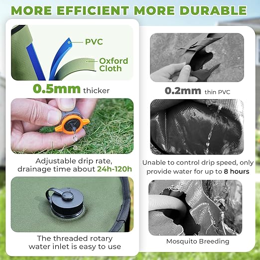 HIRALIY 15 Gallon Cylindrical Tree Watering Bag, 3 Pack, Slow Release 1-5 Days, Deep Root & Automatic Drip Irrigation System, for Multi-Trunk Newly Planted Small Trees and Shrubs