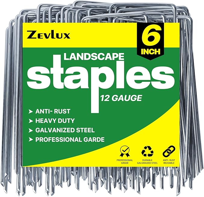 Landscape Staples 6 inch 50 Pack Galvanized Garden Stakes, 12 Gauge Heavy Duty Garden Pins for Fences, Lawns, Weed Barriers and Landscape Fabrics, Irrigation Hose,Yard Lawn, Landscape Fabric.