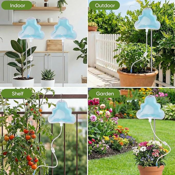 Zhengmy 12 Pcs Cloud Plant Self Watering Drip Water Bag with Flow Regulator, Automatic Plant Self Watering System with 500ml Drip Water IV Bag and Support Rod Stake for Potted Indoor Outdoor Waterer