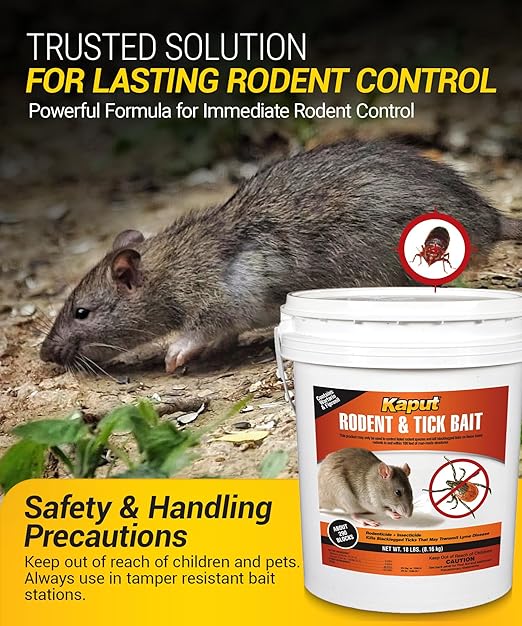 Kaput Rodent & Tick Bait Blocks, Powerful Warfarin & Fipronil Rat Bait Blocks for Rat Control and Their Blacklegged Ticks - Epa Approved Rodent Killer for Long-Lasting Protection (18 lbs)