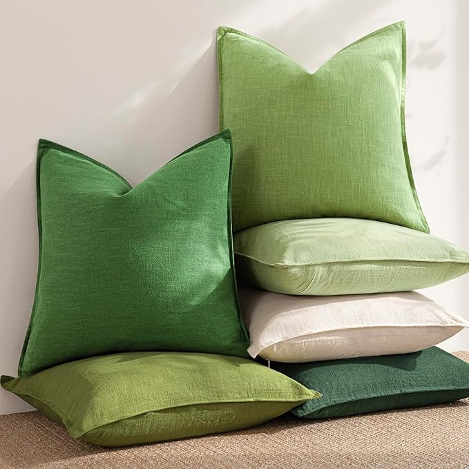 Foindtower Pack of 2, Decorative Linen Soild Throw Pillow Covers Soft Accent Euro Cushion Case Boho Farmhouse Pillowcase for Chair Couch Sofa Bedroom Living Room Home Decor 24 x 24 Inch Lime Green