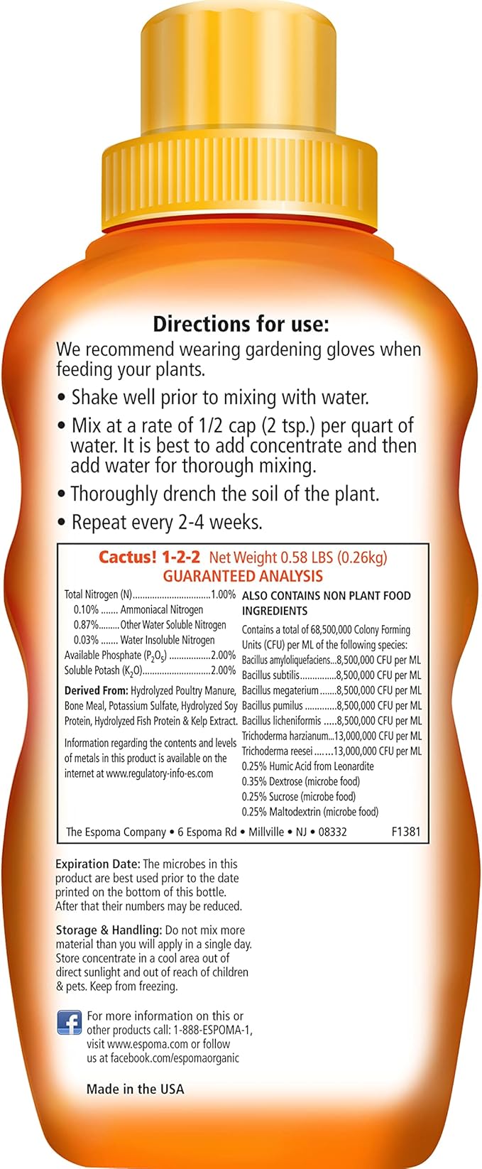 Espoma Organic Cactus! Plant Food, Natural & Organic Fertilizer for All Cactus, Succulents, Palm, and Citrus Both Indoors and Outdoors, 8 oz, Pack of 2