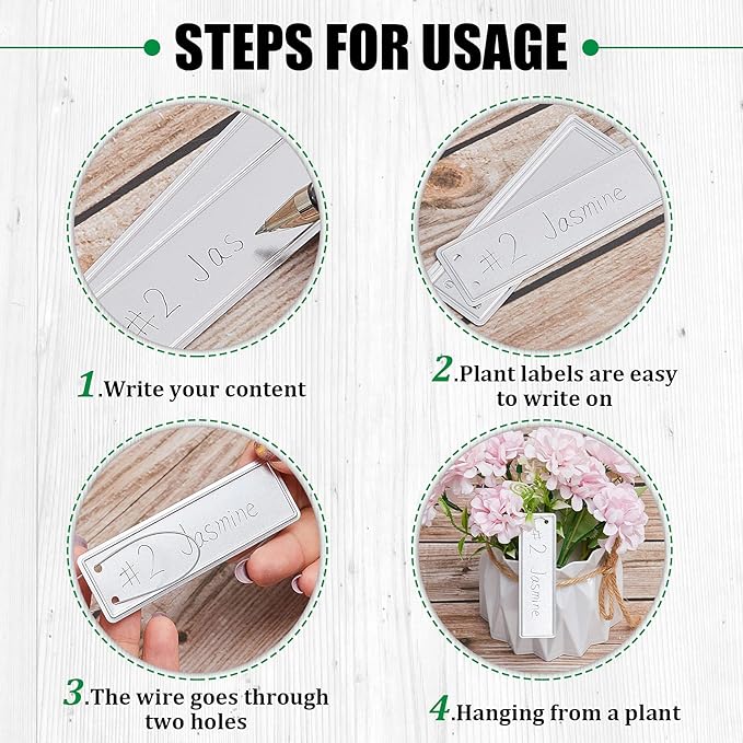 Ripeng 200 Pieces Aluminum Metal Plant Labels Writable Seedling Tree Tags with 6 Inch Wires Waterproof Double Sided Write for Plant Garden Marker Outdoor Identification and Greenhouse