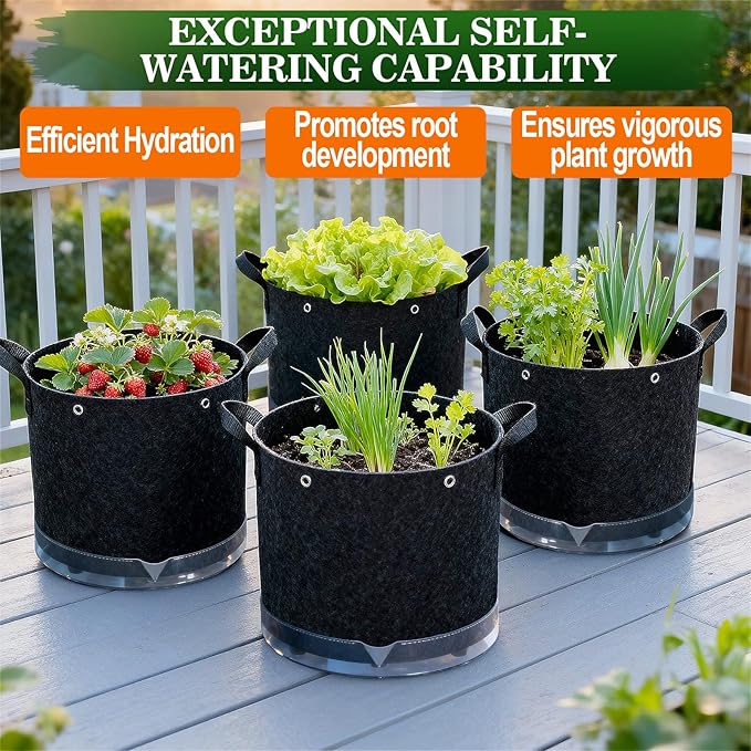 3 Pack 5 Gallon Self-Watering Grow Bags, Thick Nonwoven Fabric Pots with Support Rings and Reinforced Handles, Self-Watering Planters with Bottom Reservoir for Tomatoes Peppers Potatoes and Vegetables