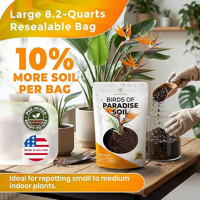 Professional Birds of Paradise Soil | Premium All Purpose Blend | Extra Large 8.2 Quarts | Ready to Use for Indoor Plants | Peat Moss, Coco Coir, Perlite, Dolomite