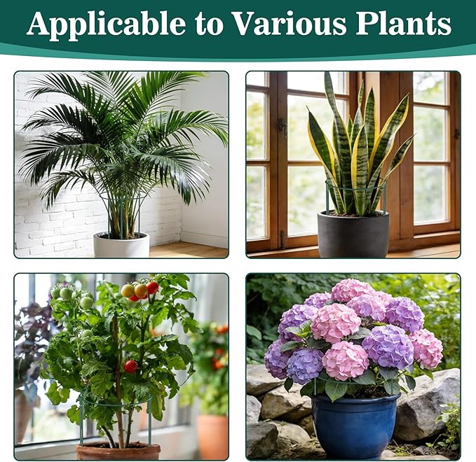 Unves 10 Pack Plant Support Stakes, 10" W x 16" H Half Round Peony Cages and Supports, Metal Peony Cage Plant Ring for Outdoor Plants Tomato Flower Vine, with Garden Labels, Clips and Ties