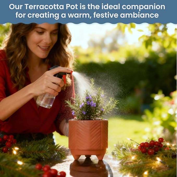 FINE Living 4 Inch Terracotta Pot with Chevron Pattern, Boho Ceramic Planter Clay Pots for Indoor Plants, Succulent Planter with Drainage Hole and Mesh Net for Gifts, Garden & Home Decor