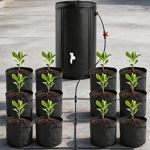 Auto Drip Irrigation System Kits, with 26 Gallon Bucket, 25W Water Pump, 24 Drip Emitters, 24 Planting Bags for Indoor and Outdoor Automatic Watering System for Grow Tent, Greenhouse, Lawn