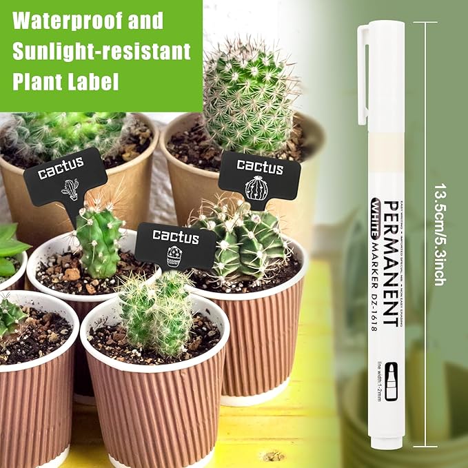 100Pcs T-Type Plant Labels, Black Durable Plastic Plant Tags with A Marker Pen, Reusable Waterproof Plant Markers for Outdoor Nursery Plants Seed