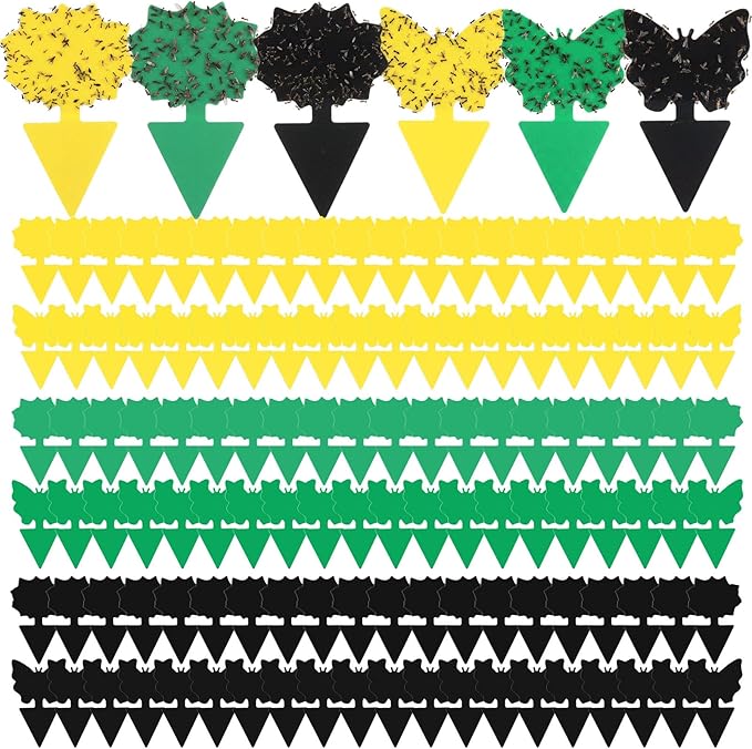 120 Pack Fruit Fly Traps Fungus Gnat Sticky Traps Yellow Black Green Plant Fly Stickers Double Side with Shovel for Indoor Outdoor Kitchen Garden Houseplant Flying Bug Insect (Mixed Style)