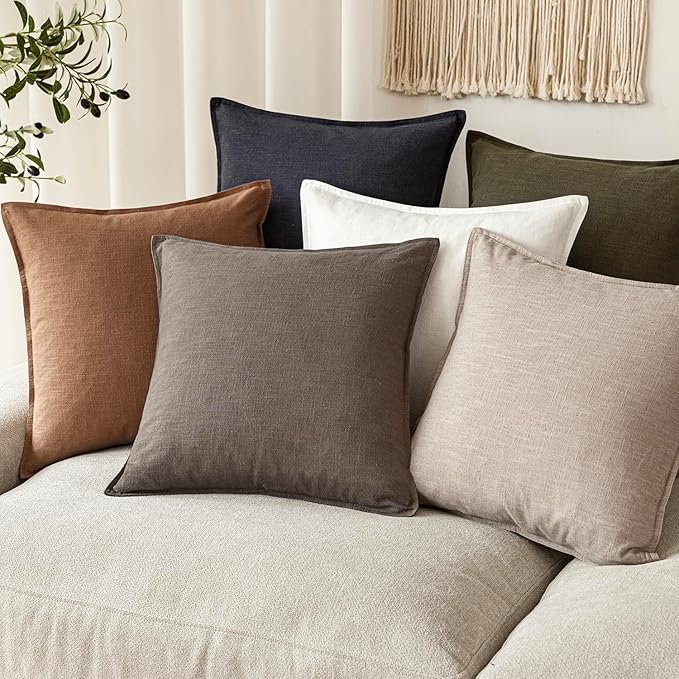 Foindtower Set of 2, Decorative Linen Soild Throw Pillow Covers Soft Accent Euro Cushion Case Farmhouse Neutral Pillowcase for Chair Couch Sofa Bedroom Living Room Home Decor 22 x 22 Inch Light coffee