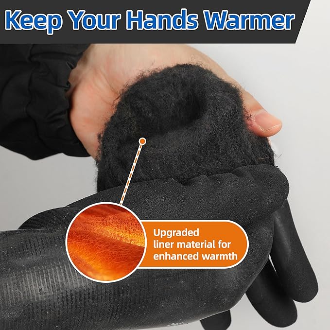 Schwer 100% Waterproof Winter Work Gloves, ANSI A2 Cut Resistant Freezer Gloves for Outdoor Cold Weather Keep Hands Warm, Thermal Insulated Gloves for Shoveling Snow, Ice Fishing, Super Grip, XL