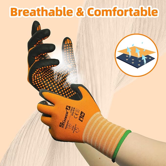 Schwer 3/6/12 Pairs Safety Work Gloves MicroFoam Nitrile Coated, Certified Level 6 Abrasion Resistant Gardening Gloves with MicroDot Grip, Touchscreen, General A1 Cut Resistant Glove, LT5619, M