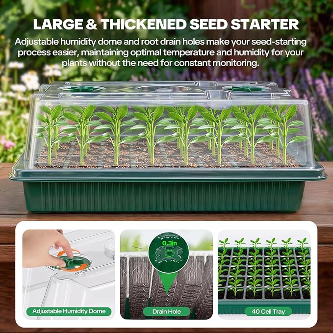 Seed Starter Tray with Grow Light & Heating Mat, Digital Temperature Control, 40-Cell Seed Starter Kit with Humidity Dome, Reusable Seed Starter for Indoor Planting Seeds