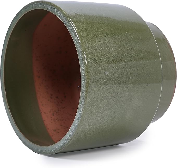 3-Piece Ceramic Flowerpot Set Modern Glossy Planters Elevated Base Drainage Hole Airflow Promoting Round Pots Succulents Flowers Patio Windowsill Frost Heat Weather Resistant (Antique Light Green)