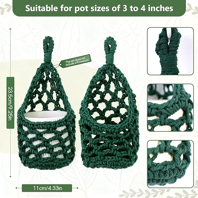 Macrame Wall Plant Hanger, Hanging Planter Basket Holder, Wall Planters for Indoor Plants, for Up to 4 Inch Pot (Green, 4-Inch)