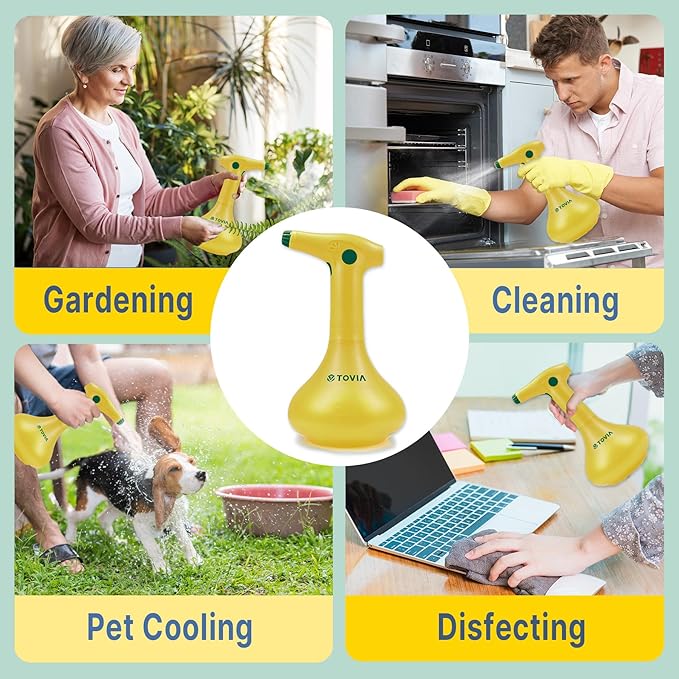 T TOVIA:Electric Sprayer, 1 Liter USB-C Battery Spray Bottle Powered, Rechargeable, Portable Garden ，Plant Misters for Inside， Outdoor and Indoor Plants,Cleans and Gardens, Handheld