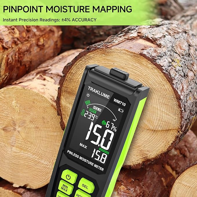 Wood Moisture Meter for Lumber Pinless Moisture Tester for Drywall with Colorful Screen Moisture Reader for House Firewood Moisture Detector for Walls Moisture Sensor for Wood Wall Water Leak Detector