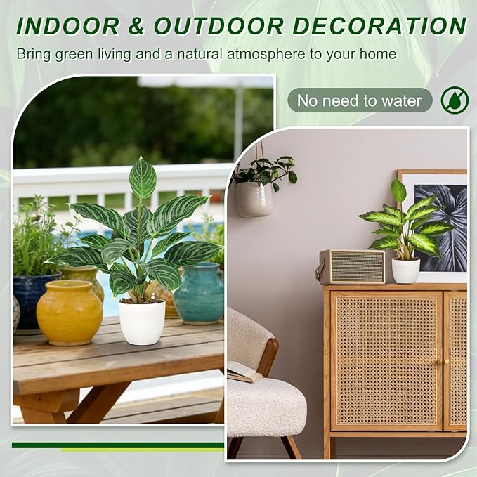 2 Pack Artificial Potted Plants, 16" Fake Plants Indoor in White Pots for Home Bathroom, Office Desk, Shelf - Realistic Faux Greenery Desk for Living Room, Kitchen, Farmhouse Decor