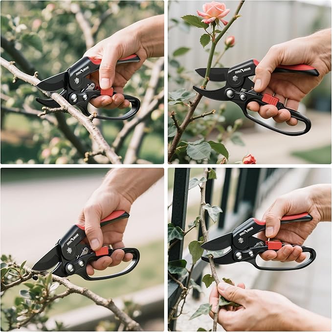 FLORA GUARD Ratchet Pruning Shears for Easy Cutting, Heavy Duty Garden Clippers for Thick Branches, 3-Step Ratcheting Hand Pruners for Weak Hands, Seniors & Gardening