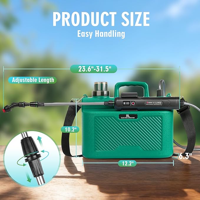 2 Gallon Electric Sprayer, Battery Powered Garden Sprayer with 3 Adjustable Speed, Automatic Water Pump Weed Yard Lawn Sprayer with 4 Mist Nozzles, USB Rechargeable Handle, Retractable Wand for Plants