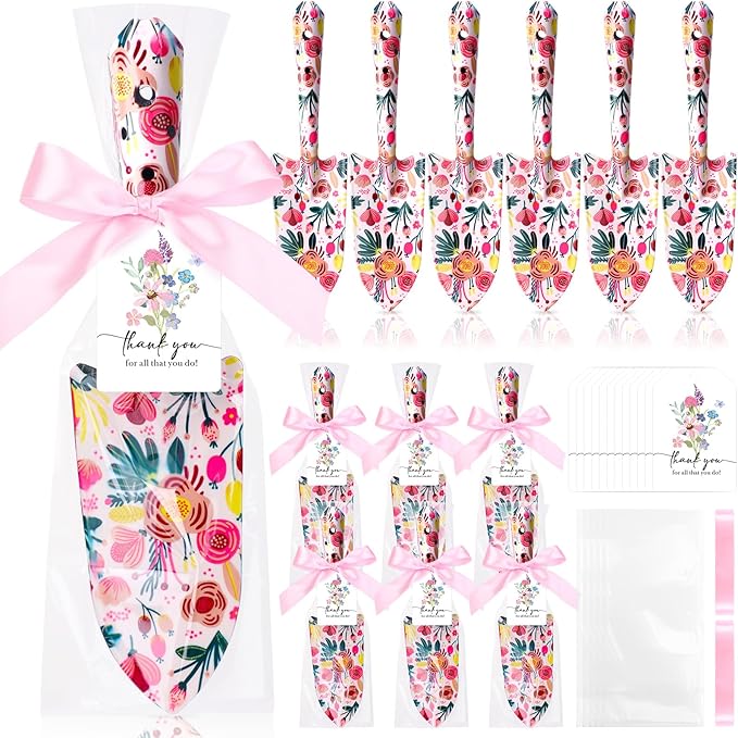 Blosssound 12 Sets Garden Shovels Bulk Gardening Gift for Women Set Garden Tools Floral Hand Heavy Duty Trowels Thank You Cards with Bags for Mother Day Mom Birthday Teacher
