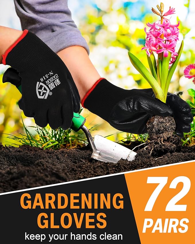 Potchen 72 Pairs Gardening Work Gloves Bulk for Men Women, Rubber Coated Garden Multipack Safety Construction Glove