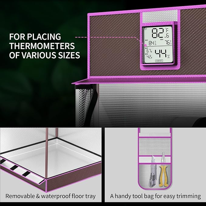 ATOUR 34“x34 x72 Grow Tent, Highest Density 1680D Diamond Mylar with Double Transparent Viewing Door and Floor Tray for Hydroponic Indoor Plant Growing