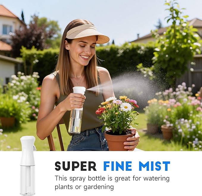 Spray Bottle for Hair, Continuous Ultra Fine Mister Spray Bottle, Refillable Water Sprayer for Hairstyling, Plants, Pets, Cleaning, Skincare (3 Pack 10.1OZ/300ML,White+Pink+Terracotta)