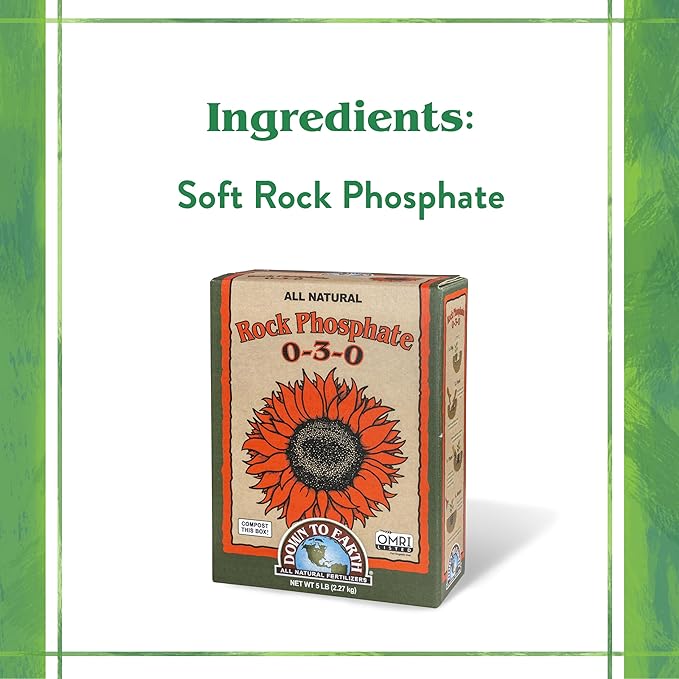 Down To Earth All Natural Fertilizers Organic Rock Phosphate - Calcium Phosphate Plant Food for Flower Beds and Vegetable Gardens 0-3-0, 5 lb